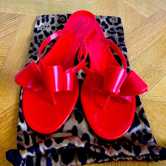 Valentino Rockstud Jelly Sandals In Red - Picture 1 of 4